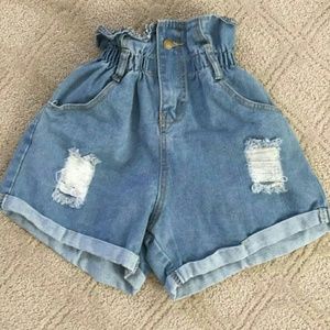 Paperbag style Jean Shorts